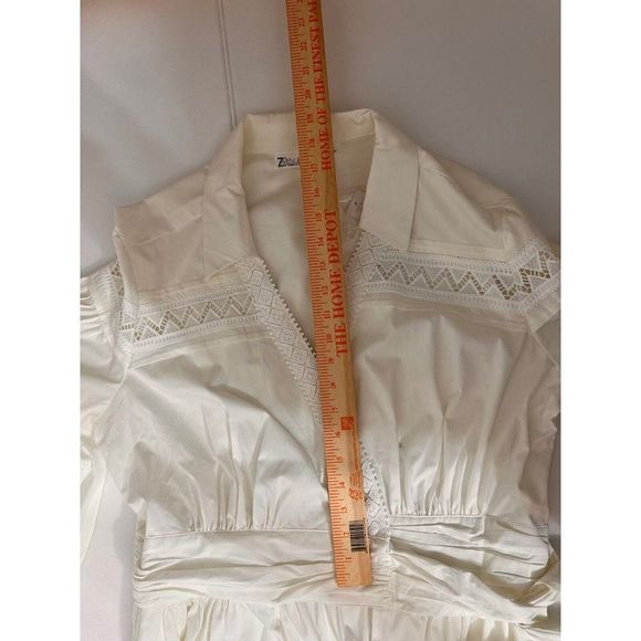 New York & Co White Puff Sleeve WrapBlouse Embroidered Tunic Dress Sz XL #1158 - Picture 7 of 11